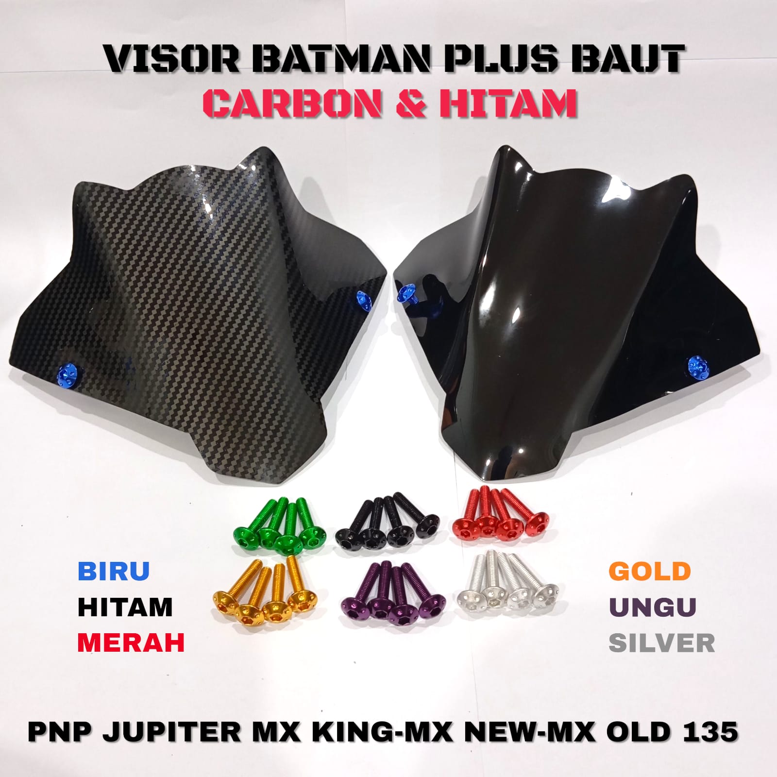 Visor Jupiter Mx King Mx New Mx Old Model Batman Carbon & Black Acrylic Material Plus Imported Cnc Visor Bolts Harga 20,000 rupiah*Gratis Ongkir