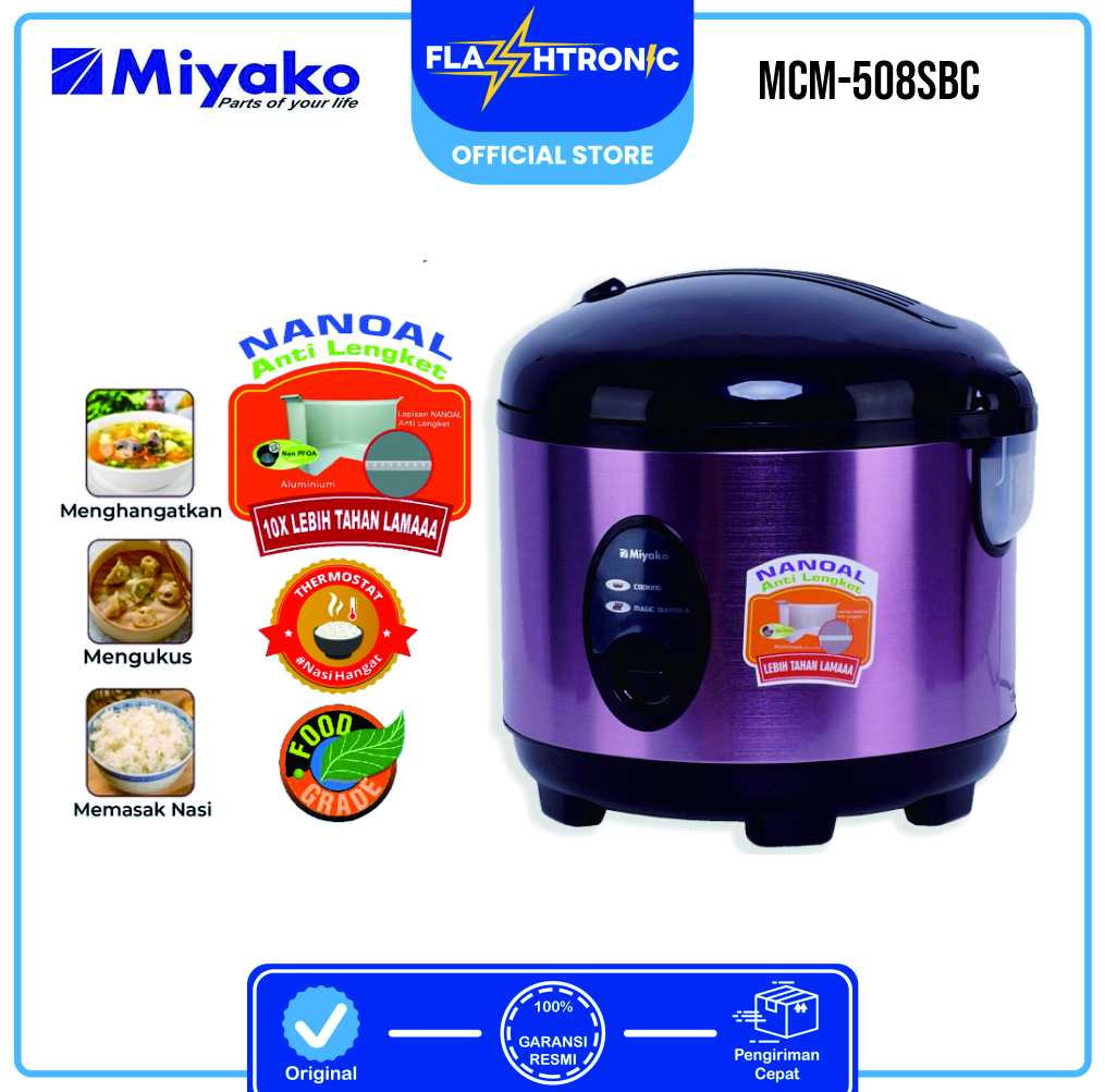 Miyako MCM-508SBC / MCM508SBC Rice Cooker RICE COOKER 1.8 LITER - GARANSI RESMI Harga 265,100 rupiah*Gratis Ongkir