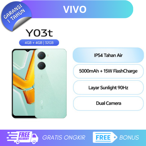 Vivo Y03T 4/64Gb - Unisoc T612 - Ips Lcd Ip54 Certification Harga  980,000 Ringgit*Penghantaran Percuma