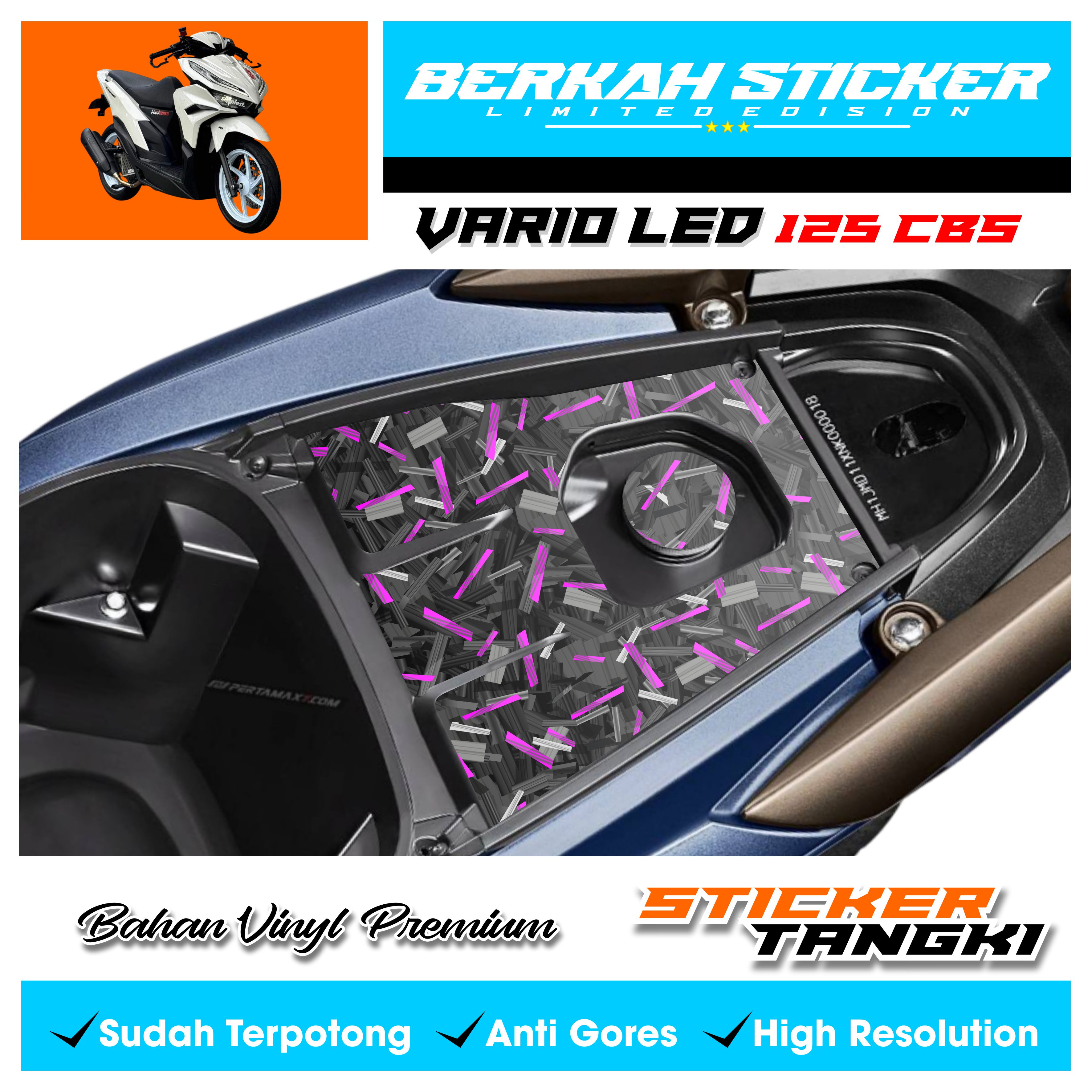 Bensi tank sticker Vario 125 CBS' ISS carbon forged motorcycle tank sticker Vario new anti-fade viral Harga 18,500 rupiah*Gratis Ongkir
