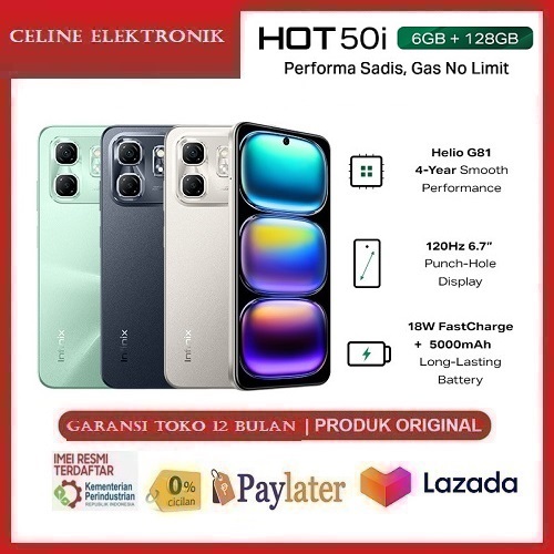 Infinix Hot 50i 6/128GB - Up to 12GB Extended RAM - Helio G81 - 6.7 inch 120Hz Punch Hole Display Giá 1,343,250 Đồng*Miễn phí vận chuyển