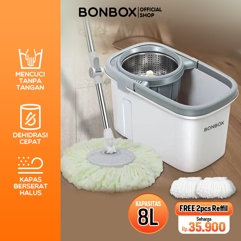 [Mop No. 1 in Indonesia] bonbox mop bucket floor 2 in 1 Free 2 PCs spare mop fiber cloth with bucket bct3612b - Merek BONBOX Harga 101,302 rupiah*Gratis Ongkir