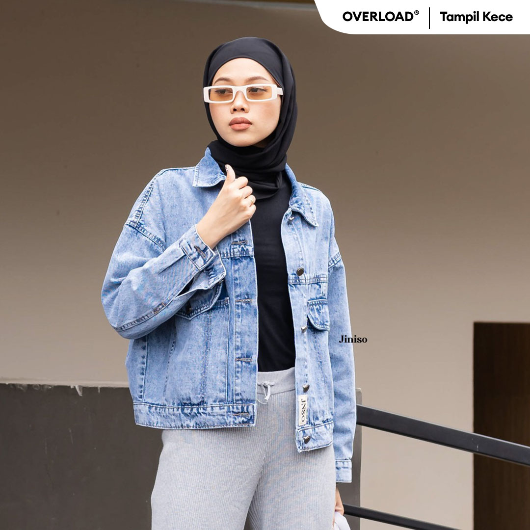 JINISO Jaket Crop Jeans Oversize Vintage Pocket Blue Acid Harga 206,500 rupiah*Gratis Ongkir