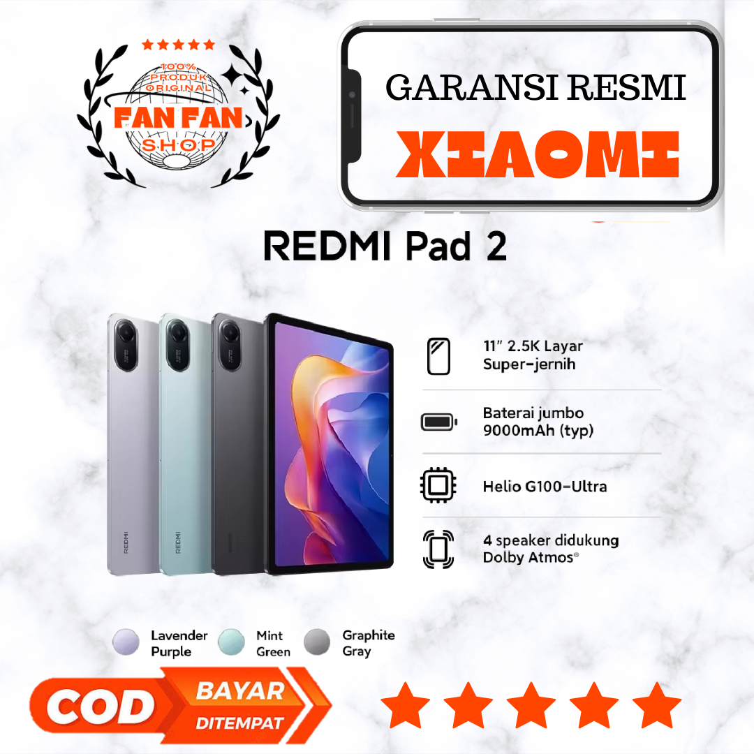 Xiaomi Redmi pad 2 and se pad (4/128g) | 11 2.5 super-clear display | 9000mAh jumbo battery (TYP) | Helio G100-Ultra | speaker powered Dolby Atmos® Harga 1,971,090 rupiah*Gratis Ongkir