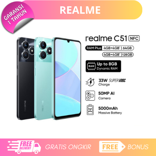 Realme C51 4/6Gb - Nfc- Unisoc Tiger T612 Harga 1,189,000 rupiah*Gratis Ongkir