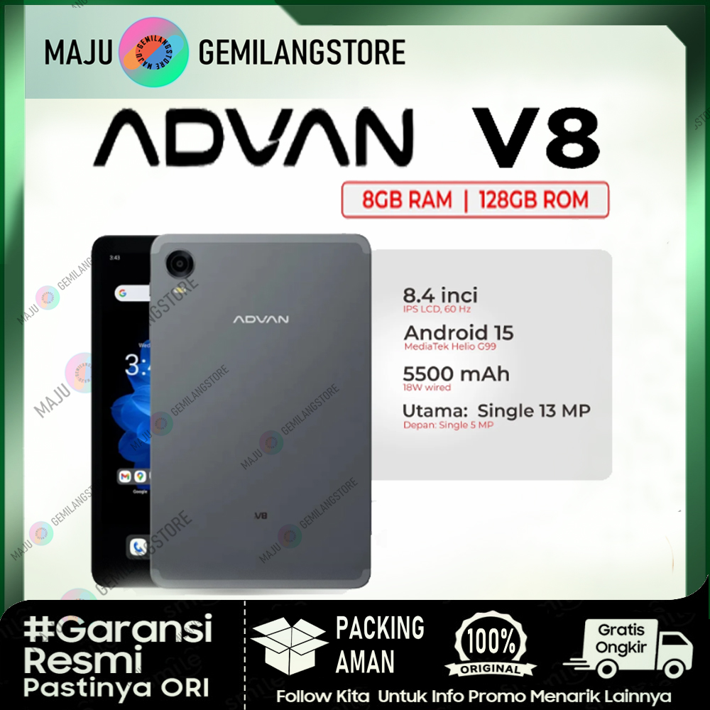 Advan Tab V8 ram 8/128gb Android 14 Mediatek Helio G99 5500mAh Tablet 8GB 128GB GAMING Harga  1,979,000 Ringgit*Penghantaran Percuma