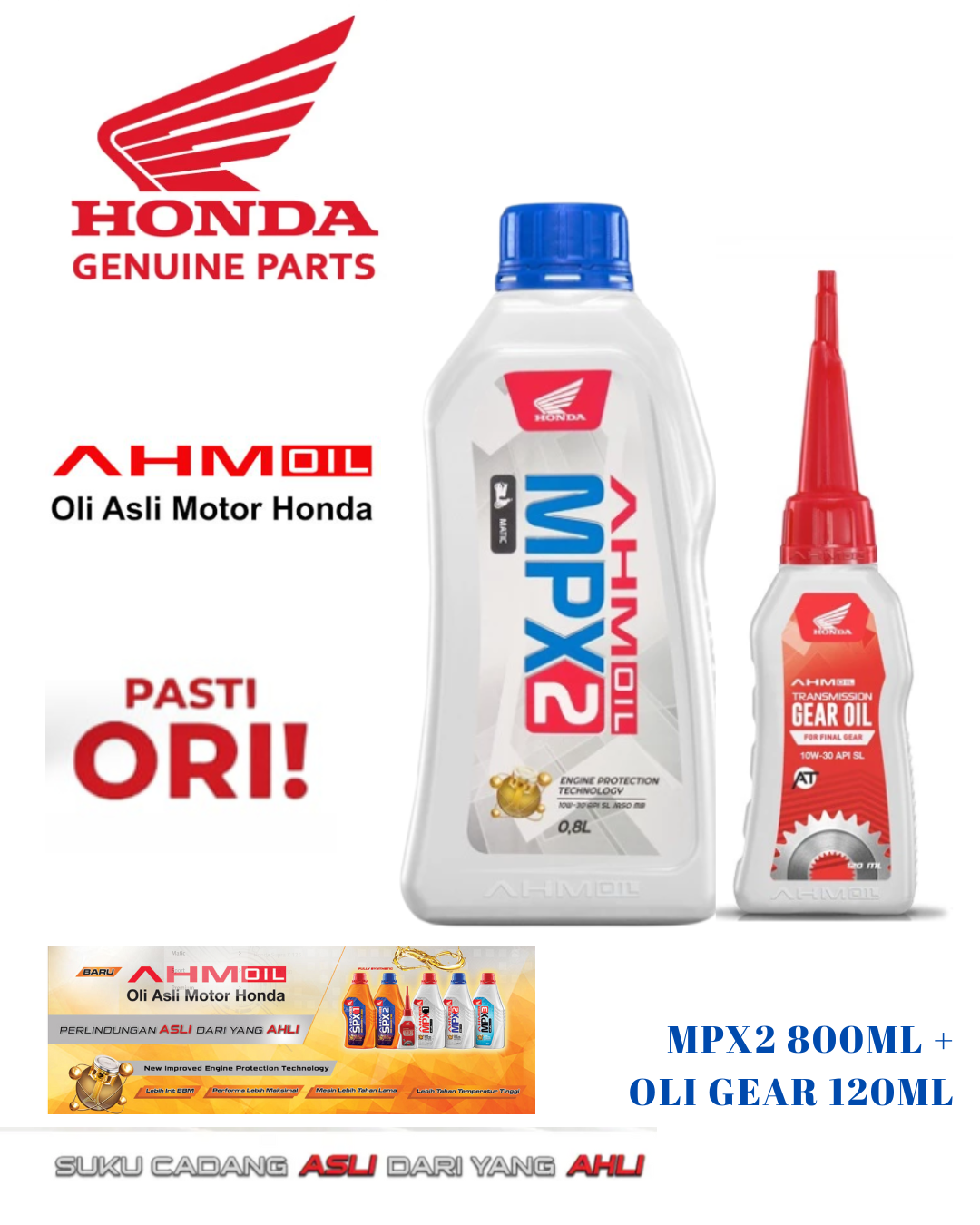 Oli mpx2 800ml + Oli gear AHM 120ml 100% original lubricating Honda beat fi Vario scopy spacy DLL Harga 22,600 rupiah*Gratis Ongkir