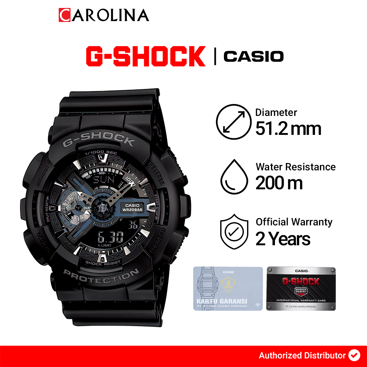 Jam Tangan Pria Casio G-Shock GA-110-1B Black Dial Black Resin