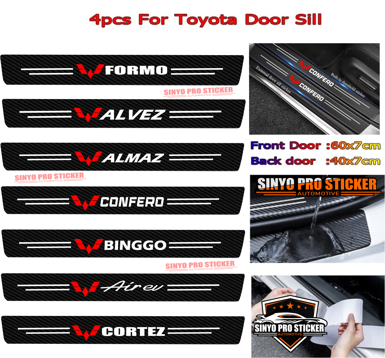 Wuling Sillplate Mobil Wuling Alvez Almaz Airev Confero cortez Almaz rs Farmo stiker sticker carbon 3d Pengaman Pintu Mobil toyota Harga 18,000 rupiah*Gratis Ongkir