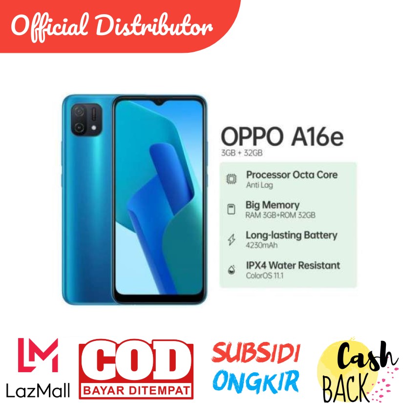 [PROMO] OPPO A16E 3/32 | Size6.52 inches | FULLSET RESMI Giá 899,000 Đồng*Miễn phí vận chuyển