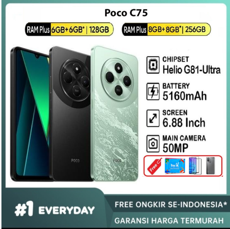 Poco C75 8 GB RAM 256 GB ROM warranty-6/128 GB, Black Harga 1,420,000 Ringgit*Penghantaran Percuma