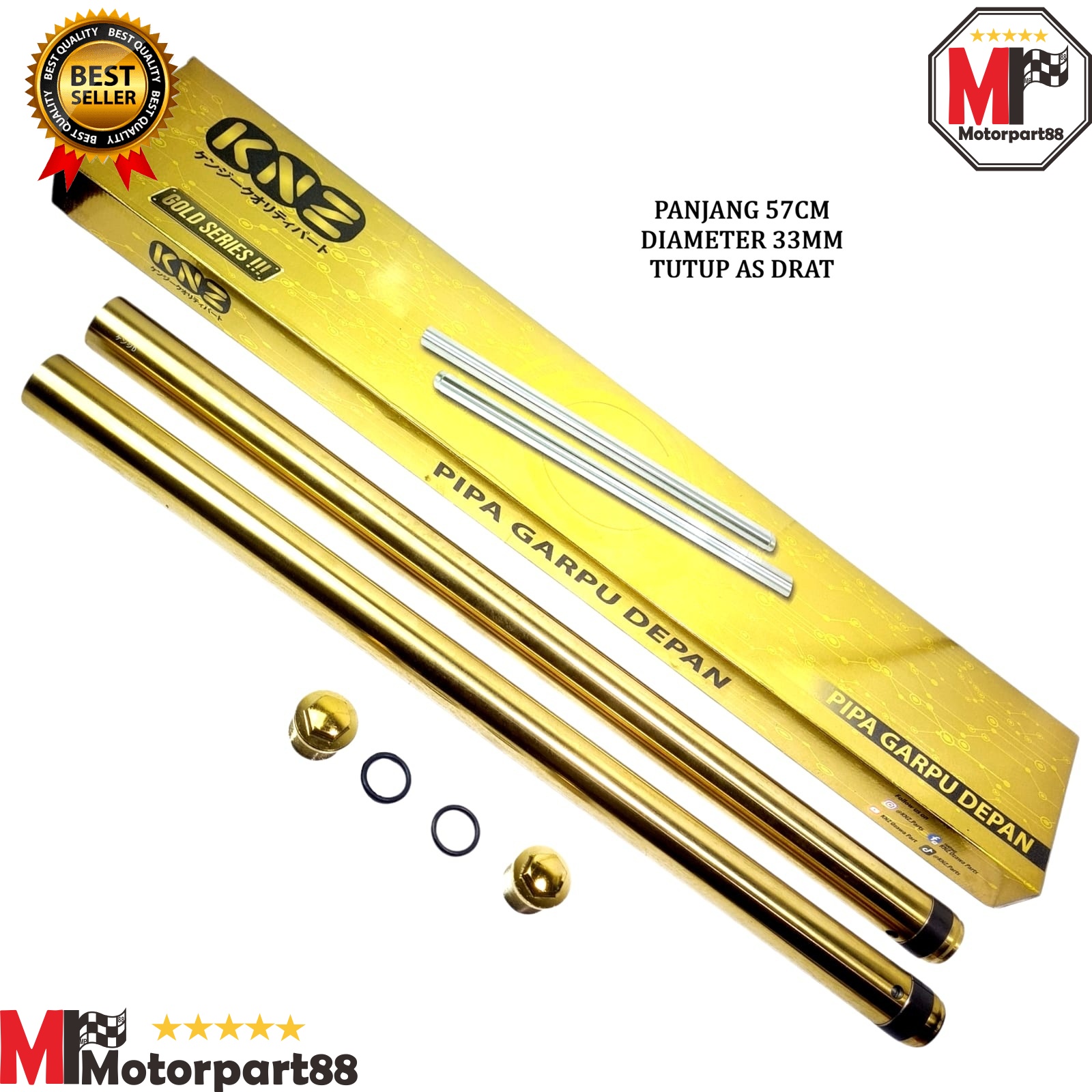 As shock Shok pretentious Halu front pipe gold ninja RR 150 length 57cm diameter 33mm bolt threaded KNZ Harga 256,500 rupiah*Gratis Ongkir