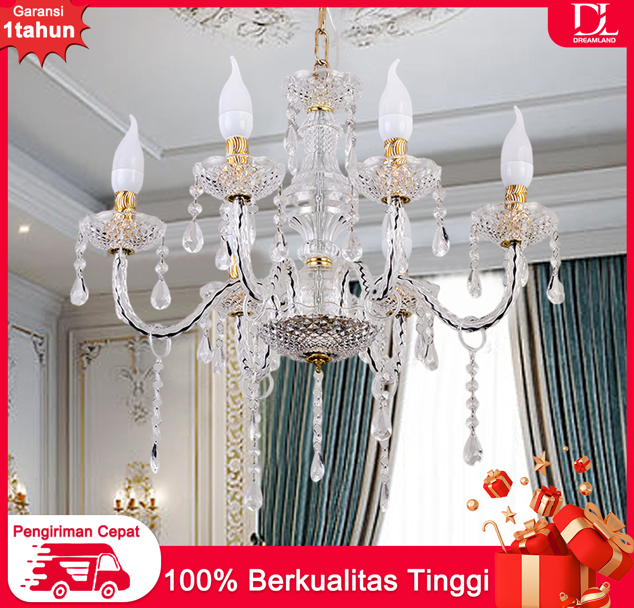 Branch Candle Hanging Chandelier / 6 Branch Acrylic Hanging Lamp（Including Bulb） Harga 201,000 rupiah*Gratis Ongkir