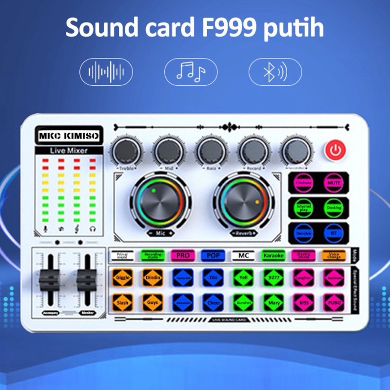 D20shop// SoundCard Live F999 WHITE Bluetooth Compatible External Wireless DJ MIXER Pengurangan Kebisingan Harga 170,000 rupiah*Gratis Ongkir