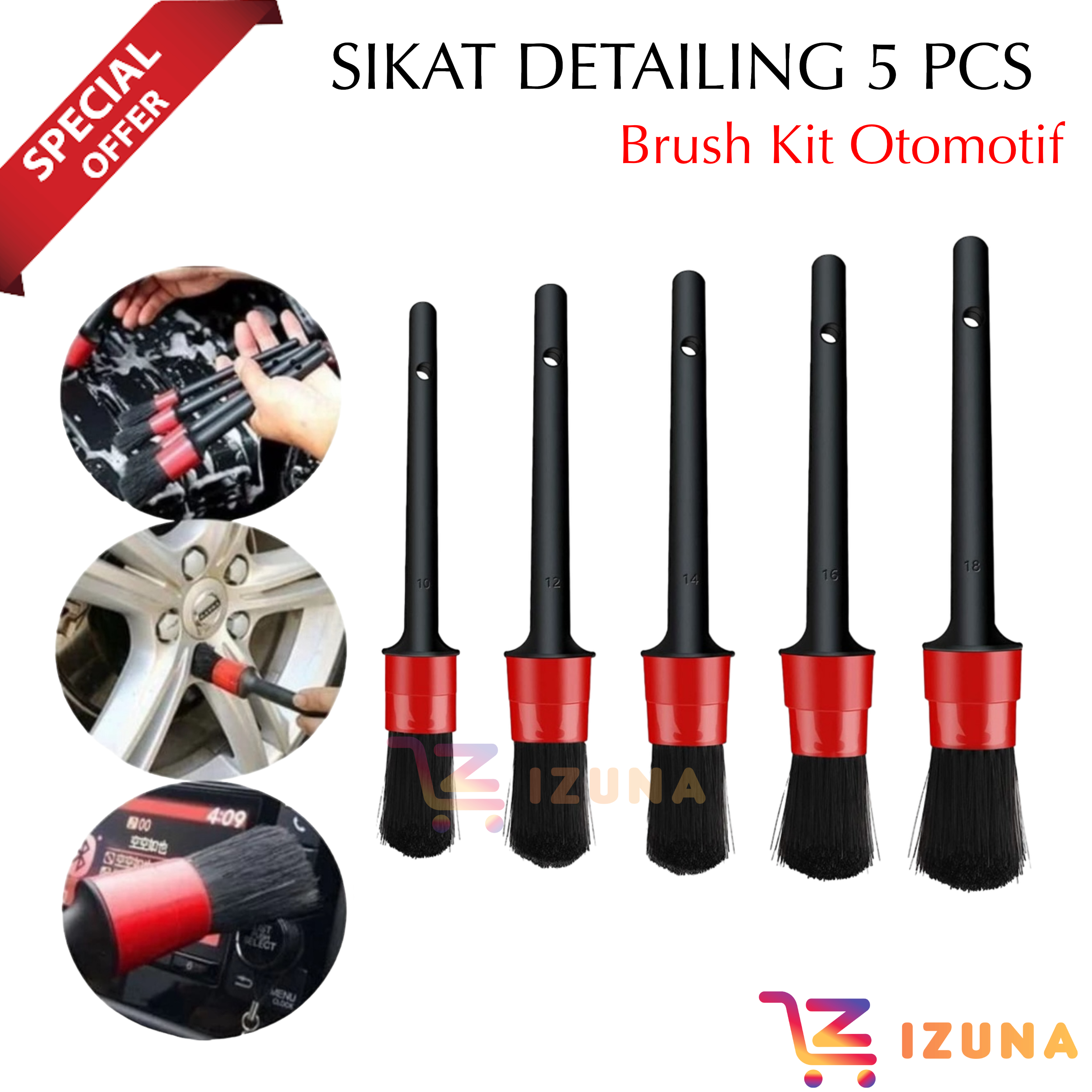IZ - 5 PCS KUAS CUCI MOBIL / SIKAT DETAILING MOTOR LENGKAP / KUAS BUAT NYUCI PEMBERSIH AUTO / SIKAT PEMBERSIH DETAILING BRUSH 5 PCS Harga 18,538 rupiah*Gratis Ongkir