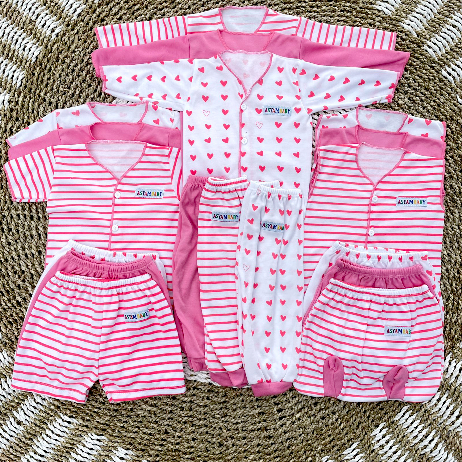 18 PCS Setelan Baju Bayi Celana Bayi Baru LahirPEREMPUAN Baju Newborn KOMBINASI SABLON PINK Perlengkap…