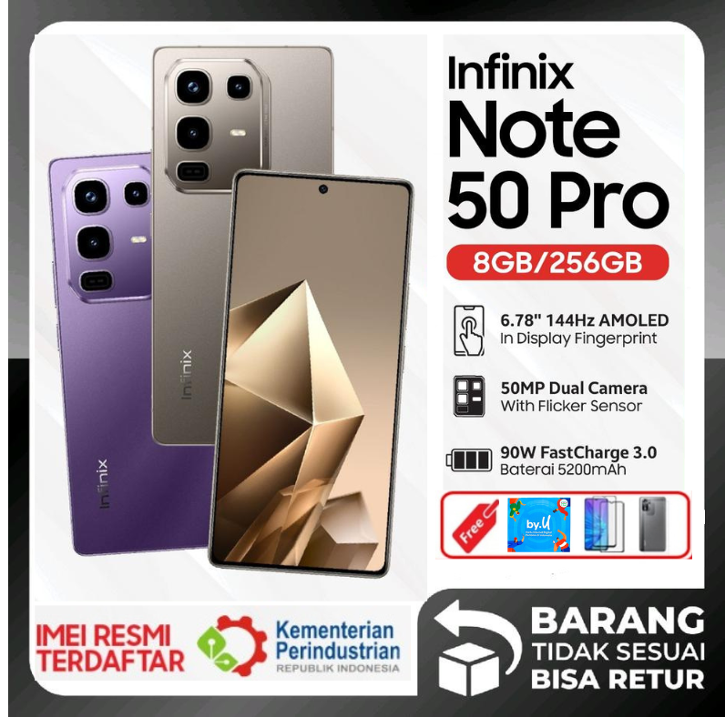 Infinix Note 50 Pro 8/256Gb - up to 16Gb Extended Ram - Helio G100 Ultimate - 6.78” Fhd+ Amoled - 50Mp Ois - 5200 Mah - Nfc - Shadow Black Harga  2,830,000 Ringgit*Penghantaran Percuma
