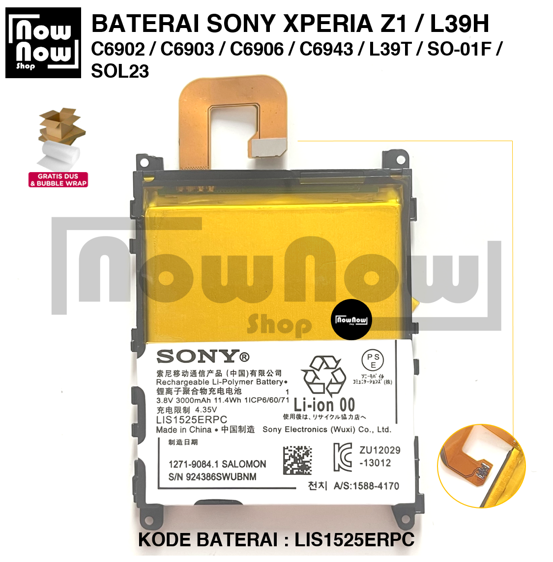 Batterie Originale Sony Pour Xperia Z1s / C6916 / L39t / L39u - Référence LIS1532ERP, Neuve