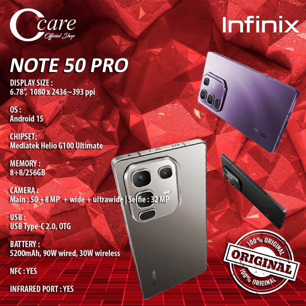 Infinix Note 50 PRO RAM 8/256GB (GARANSI RESMI) Harga 3,075,000 rupiah*Gratis Ongkir