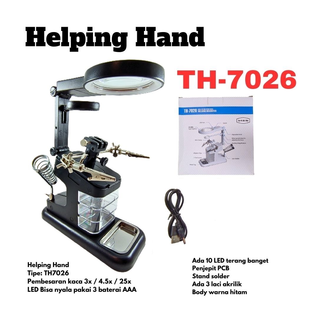 Helping Hand Magnifier 10 LED TH7026 Alat Bantu Solder Kaca