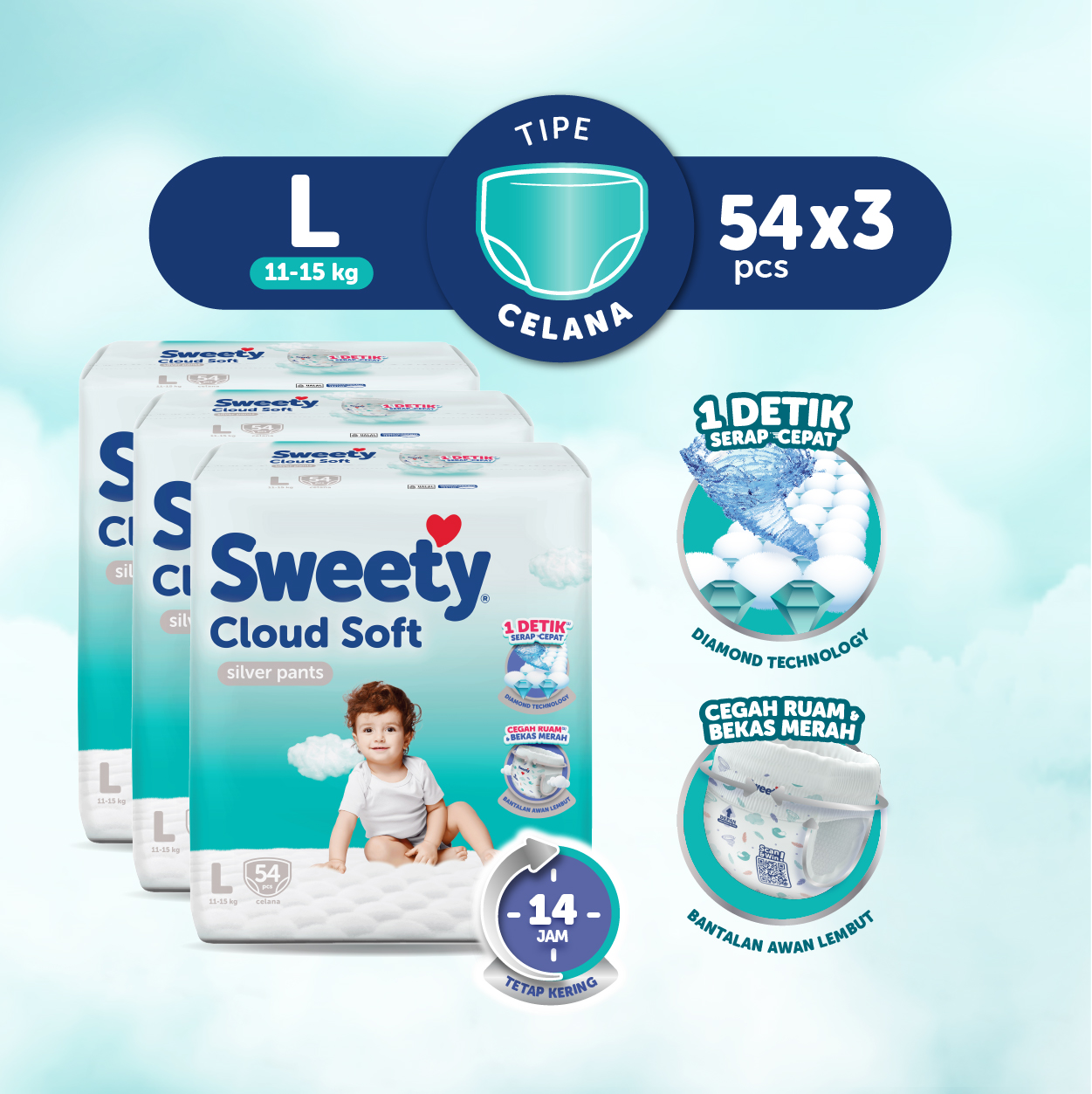 [Paket isi 3] Sweety Silver Pants Cloud Soft L54 Harga 255,400 rupiah*Gratis Ongkir