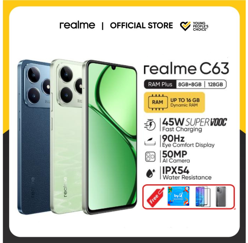 Realme C63 Nfc Ram 8/128Gb | Realme C63 Ram 6/128Gb Harga  1,492,500 Ringgit*Penghantaran Percuma