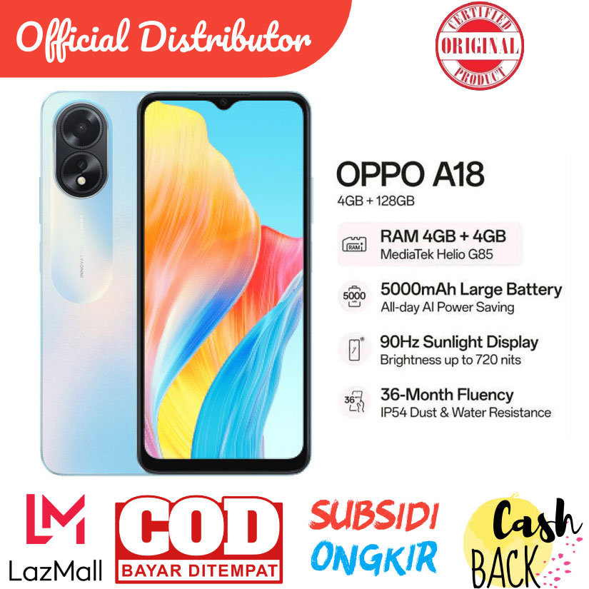 OPPO A18 4/128 - MEDIATEK HELIO G85 - DUST & WATER RESISTANCE Giá 1,187,010 Đồng*Miễn phí vận chuyển