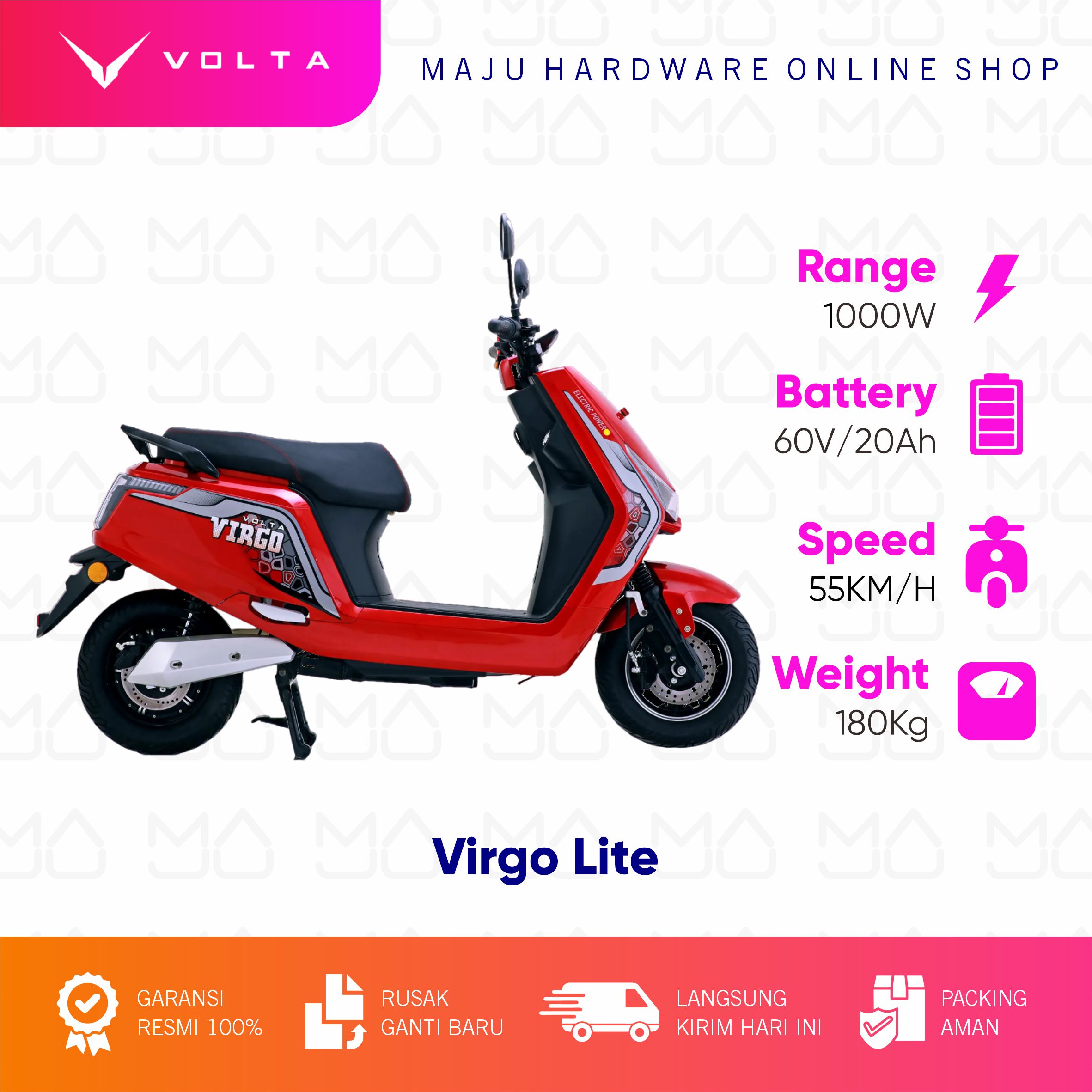 Motor Listrik Volta Virgo Lite 1000Watt Garansi Resmi Harga 10,950,000 rupiah*Gratis Ongkir