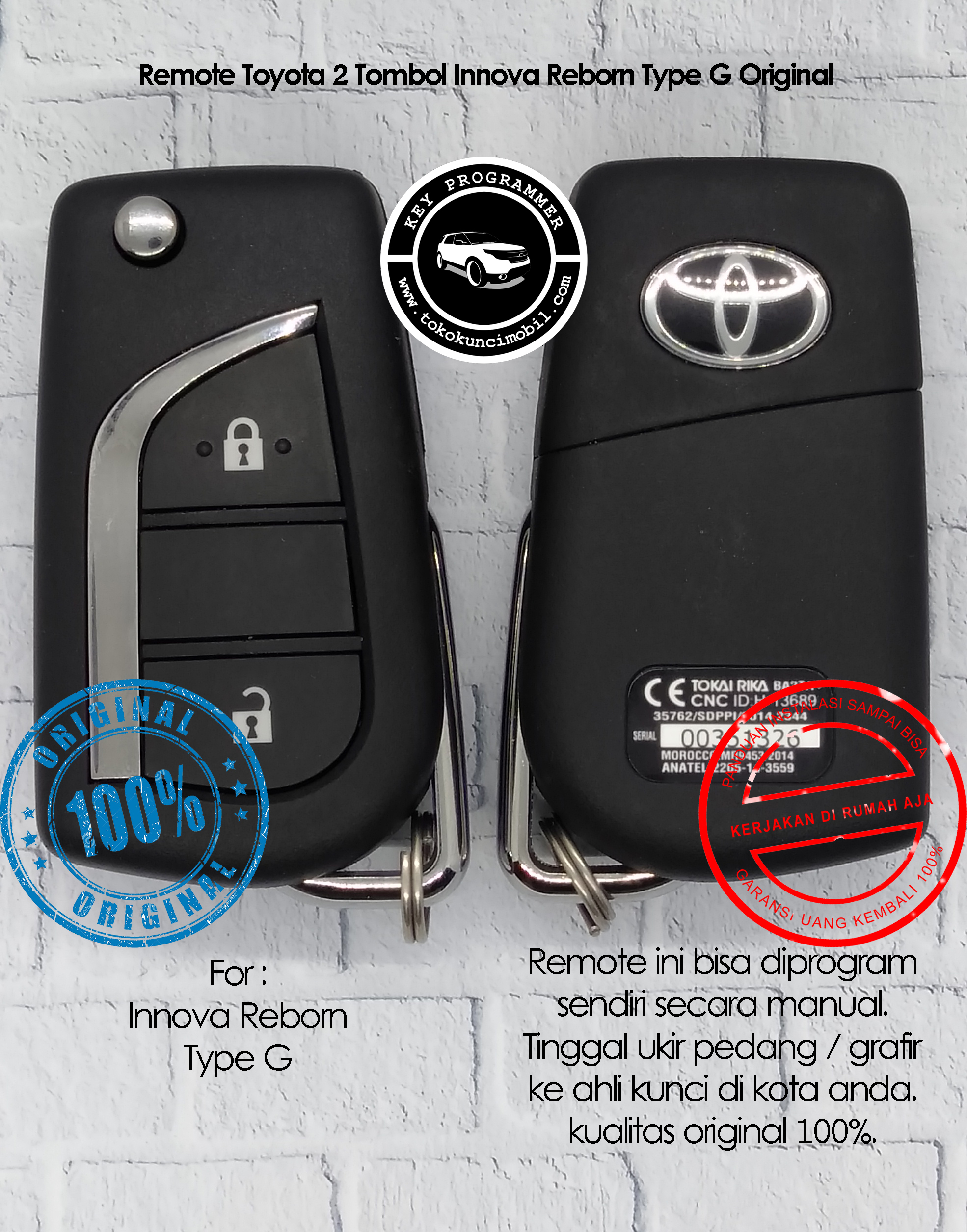 Kunci Remote Original Innova Reborn Type G dan V Harga 600,000 rupiah*Gratis Ongkir