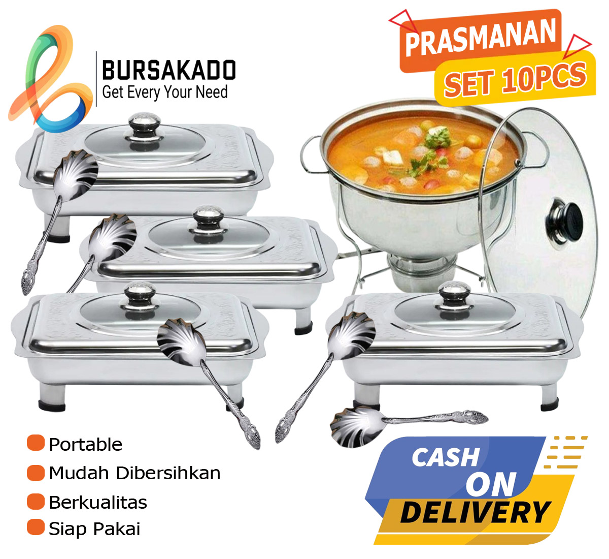 Paket Prasmanan Stainless Dan Warmer Stove Plus Sendok Paket Prasmanan Pesta Set 10pcs Harga 200,000 rupiah*Gratis Ongkir