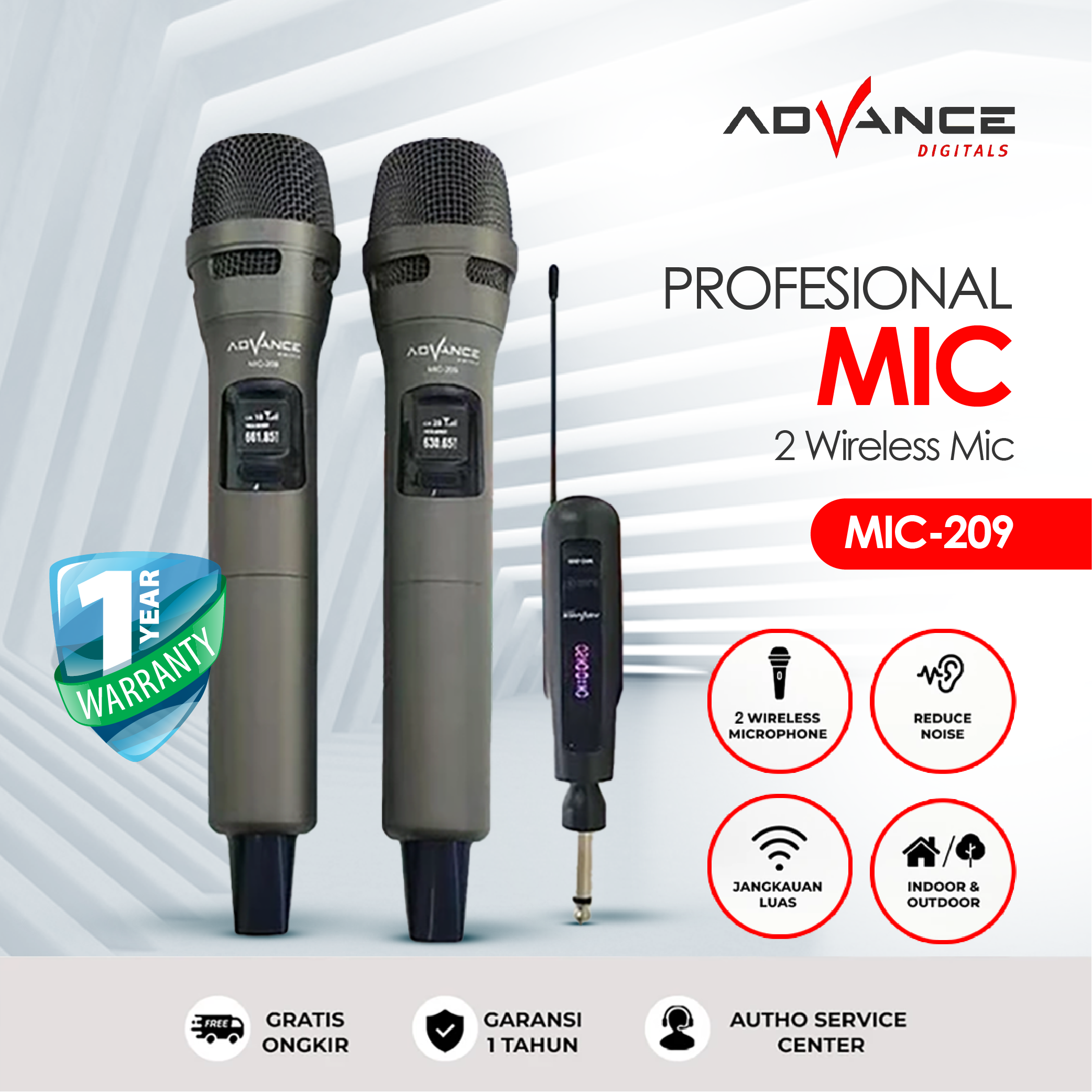 Advance MIC-209 profesional mic wireless Bluetooth microphone professional double Bluetooth microphone with volume button Harga 249,000 rupiah*Gratis Ongkir