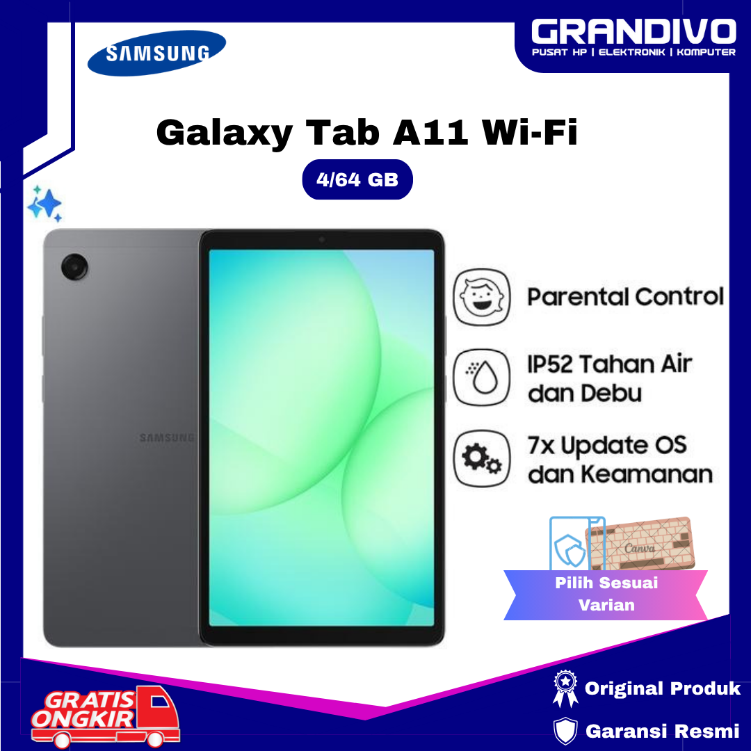 New series Samsung Galaxy Tab A11 Wi-Fi Ram 4/64GB parental control official warranty-granvo Harga 2,125,000 rupiah*Gratis Ongkir
