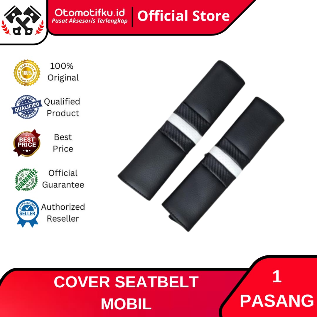 Cover Seatbelt Mobil Premium Kulit Sintetis Universal Hitam Otomotifku Harga 49,900 rupiah*Gratis Ongkir