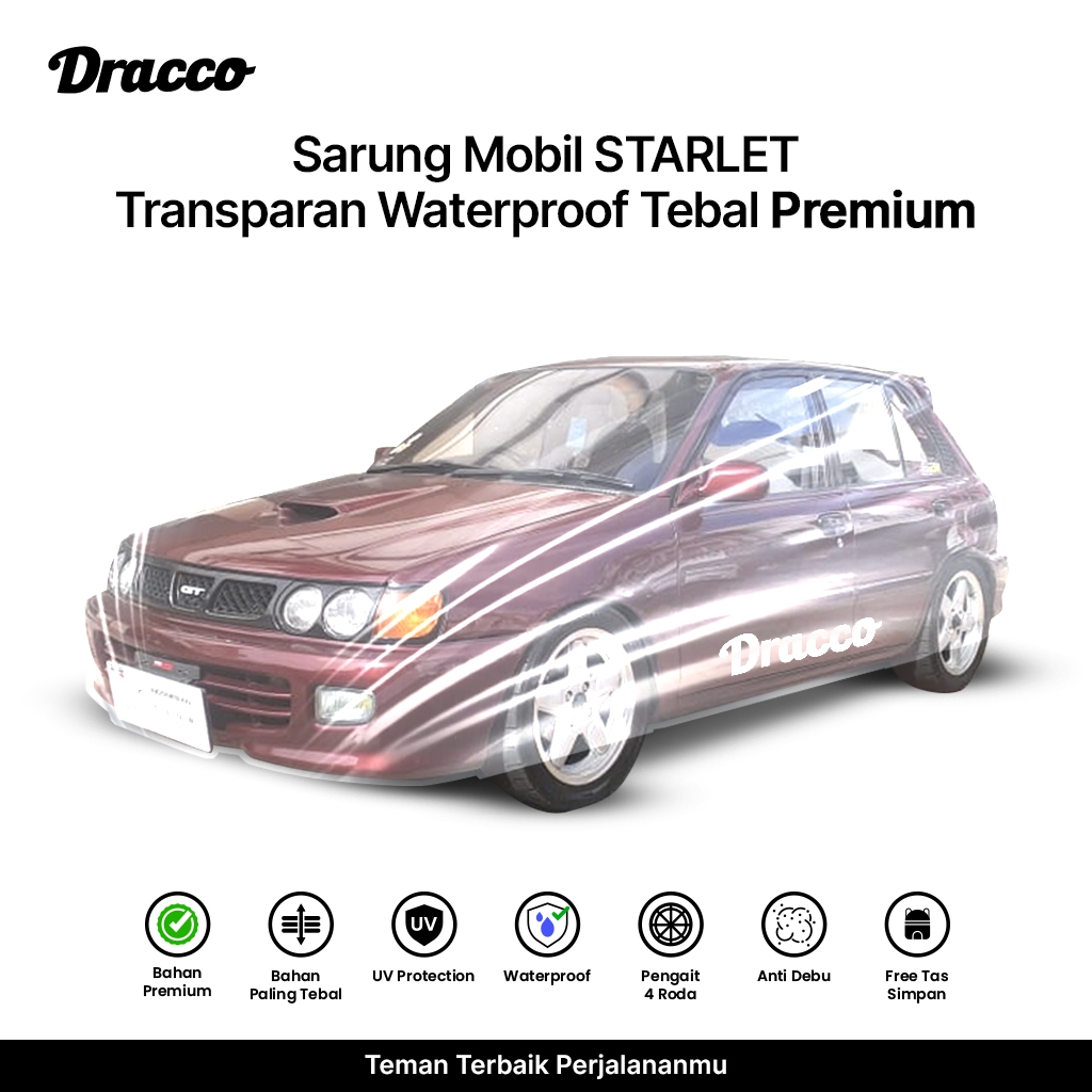 DRACCO sarung mobil TOYOTA STARLET transparan tebal waterproof premium car cover free tas simpan Harga 168,000 rupiah*Gratis Ongkir