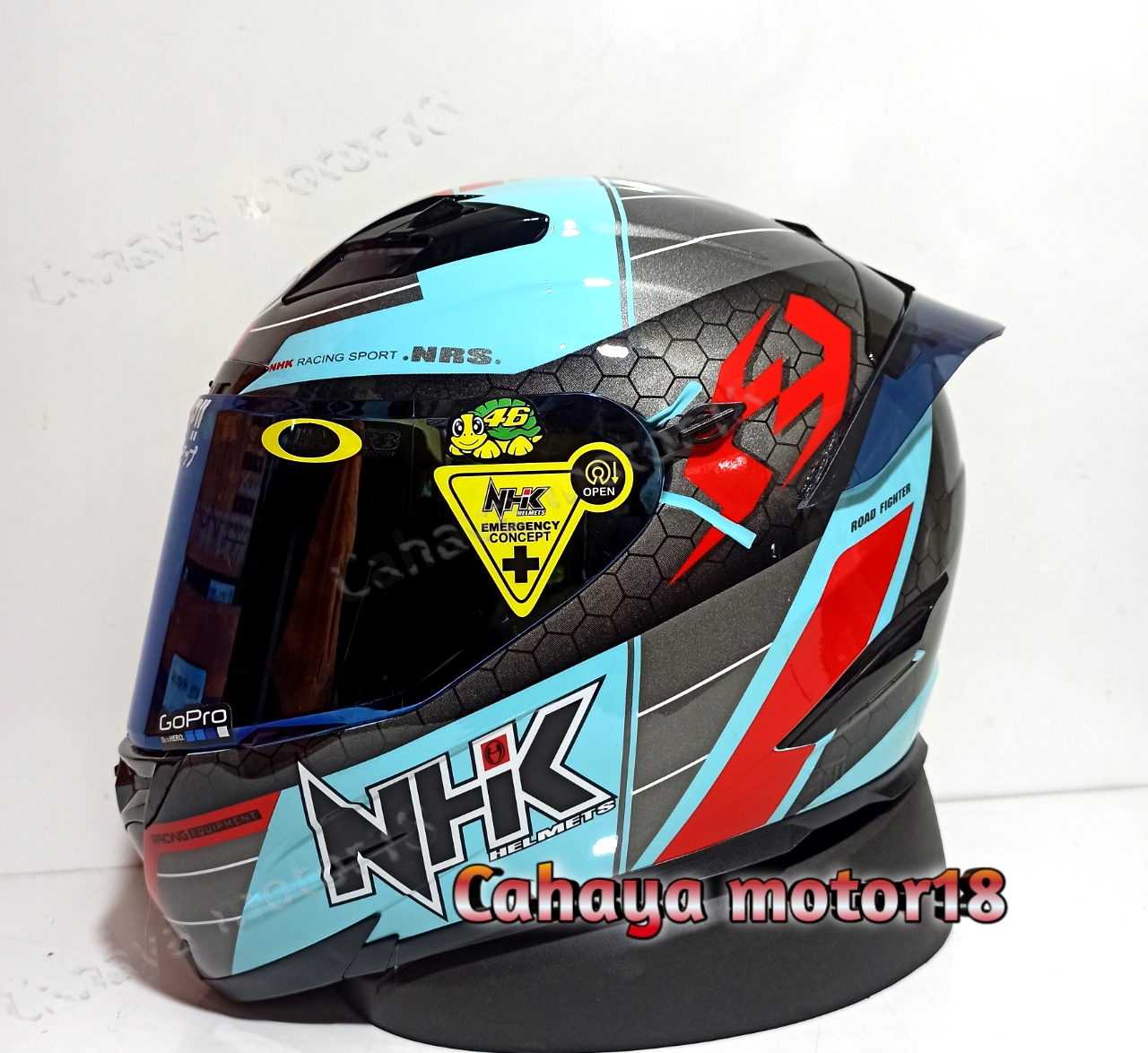 PAKET GANTENG HELM NHK RX9 MOTIF NAVY TOSCA FLAT VISOR IRIDIUM Harga 950,000 rupiah*Gratis Ongkir