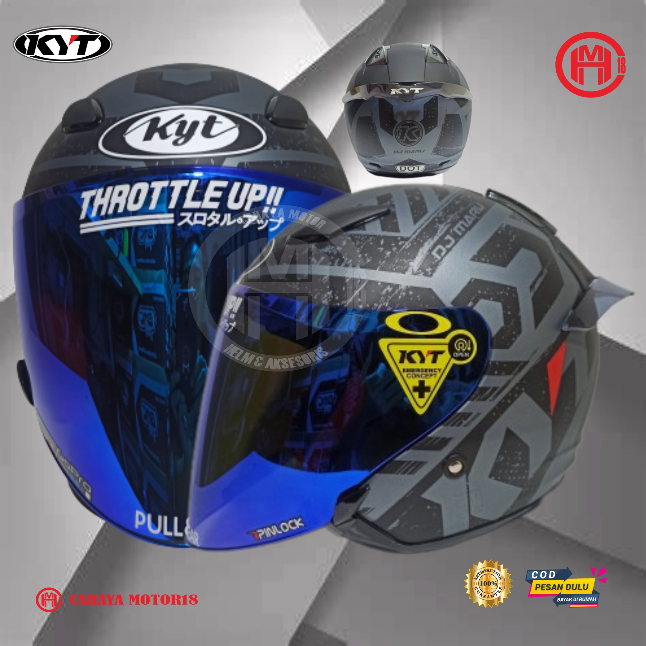 PAKET GANTENG HELM KYT DJ MARU #16 GREY MATT KACA IRIDIUM|FREE STIKER DAN SPOILER KYT CUSTOM Harga 380,000 rupiah*Gratis Ongkir