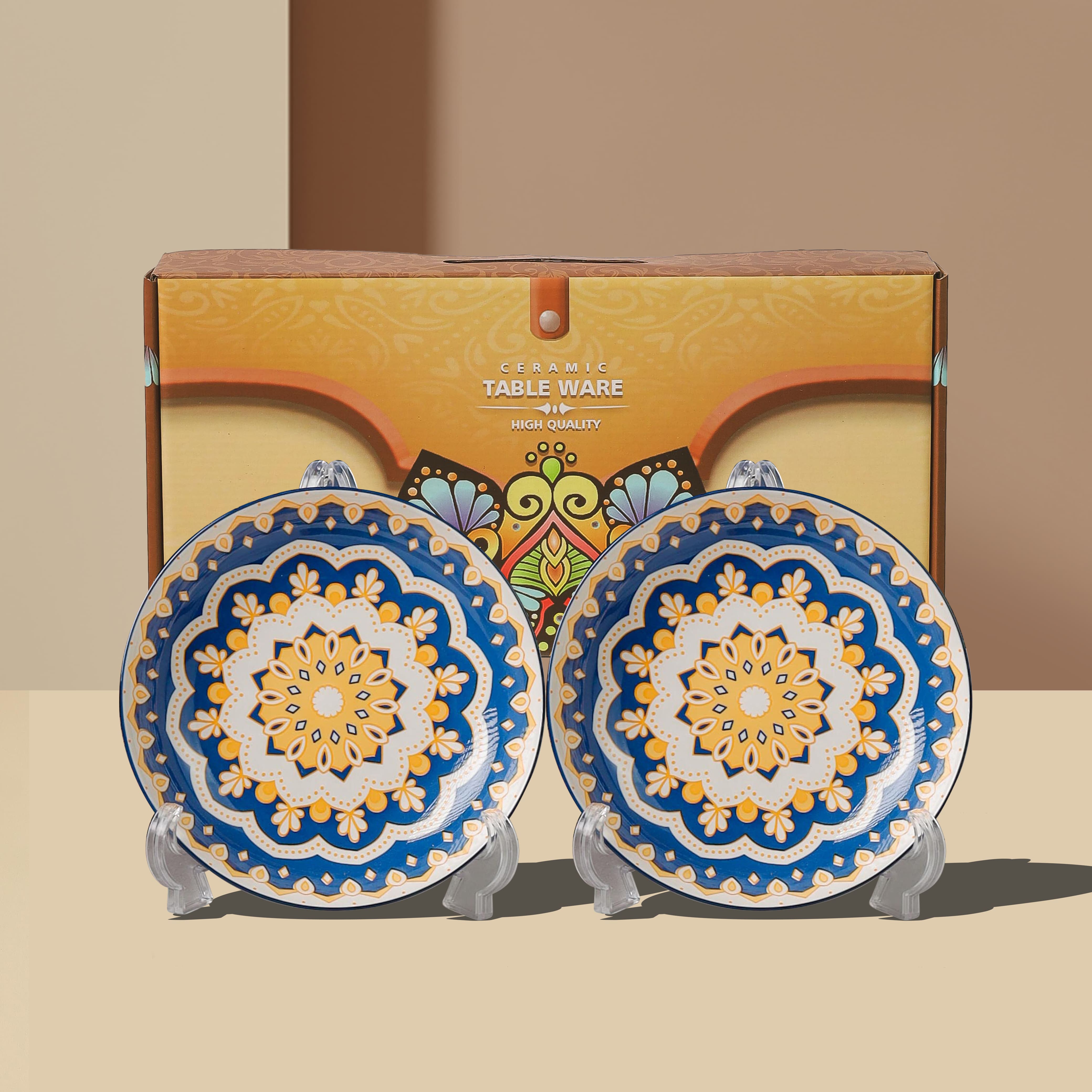 Hampers Plate Set Contains 2Pcs Modern Ceramic Round Plates / Bowls Set hadiah box Elegant Ceramic Ser…