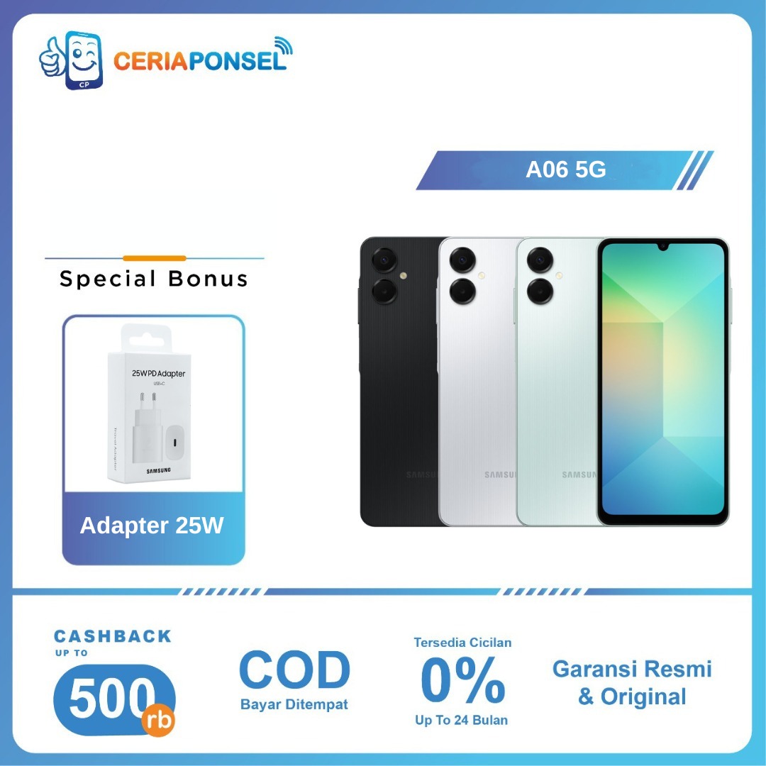 Samsung Galaxy A06 5G 6/128GB Mediatek Dimensity 6300 (6 nm) | Garansi Resmi Samsung 1 Tahun Harga 2,005,000 rupiah*Gratis Ongkir