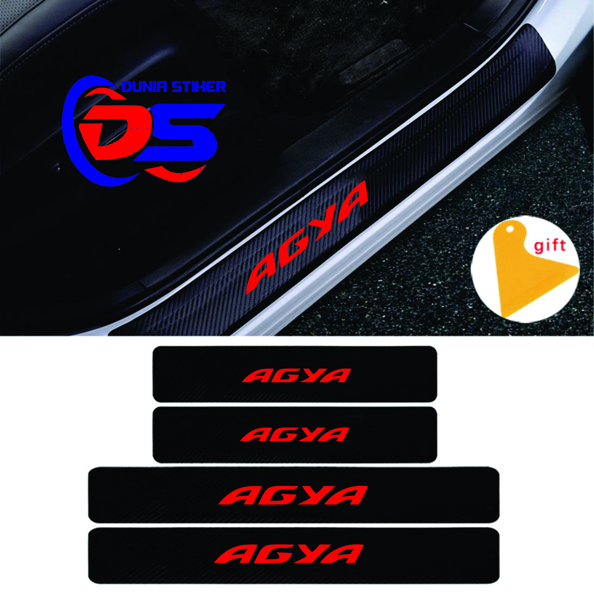 4pcs stiker carbon 3D mobil Agya stiker pengaman pijakan pintu mobil stiker mobil Toyota Agya Harga 30,000 rupiah*Gratis Ongkir