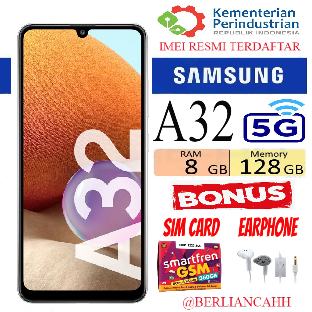 Samsung Galaxy A32 5g 8Gb/128Gb Samsung A32 8/128Gb a 32 8/128 New Warranty - Blue Harga 1,750,000 rupiah*Gratis Ongkir