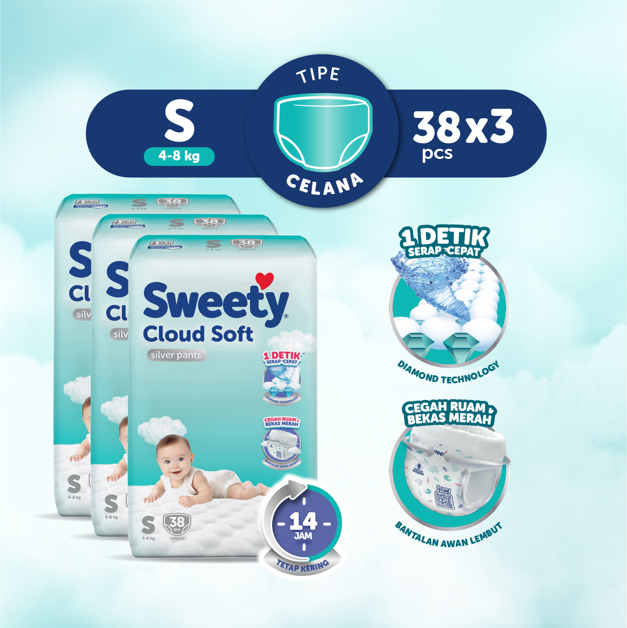 [Paket isi 3] Sweety Silver Pants Cloud Soft S38 Harga 132,500 rupiah*Gratis Ongkir