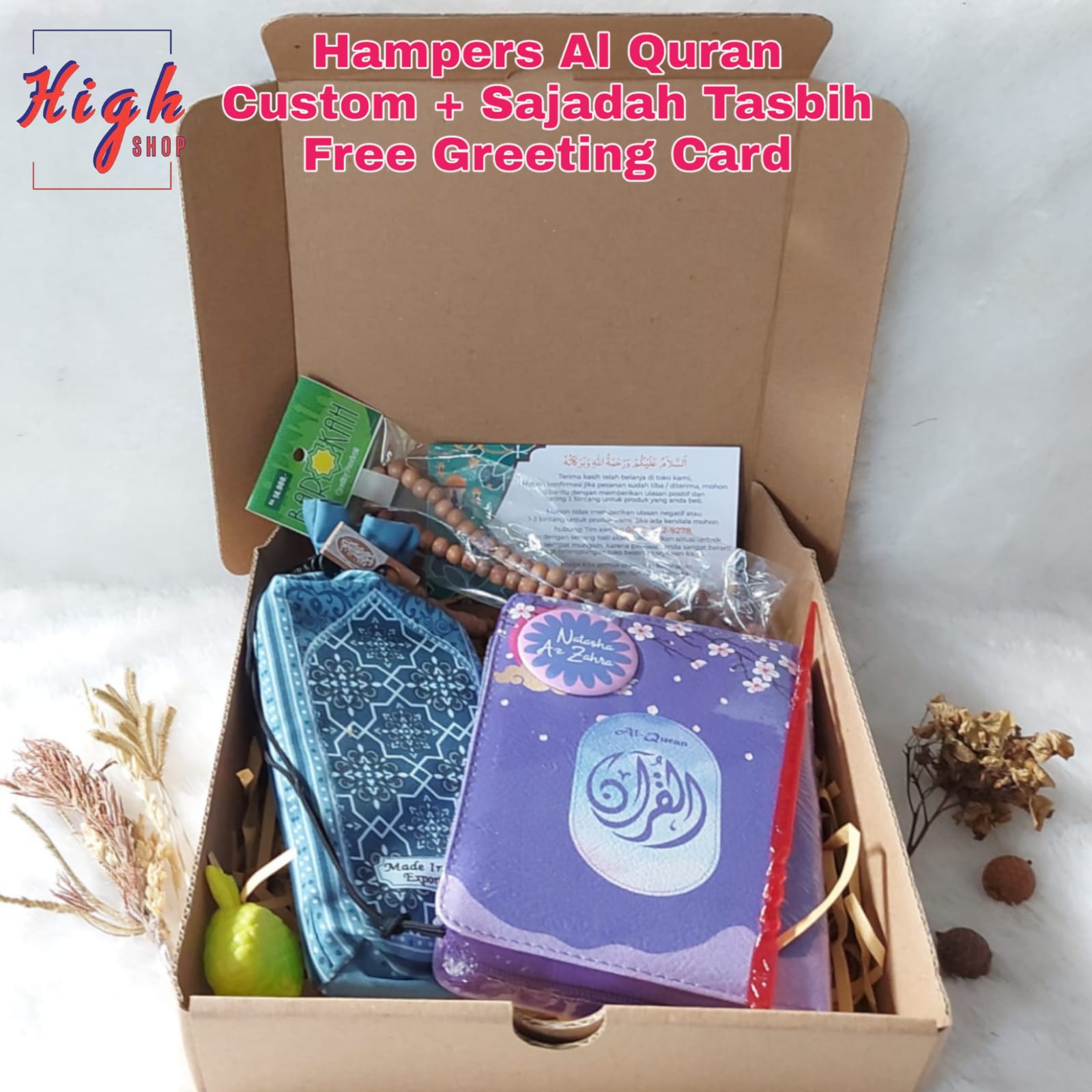 Hampers Parcel Al-Quran Kaleb Free Custom Printed Name Plus Sajadah Tasbih Free Greeting Card pernikah…
