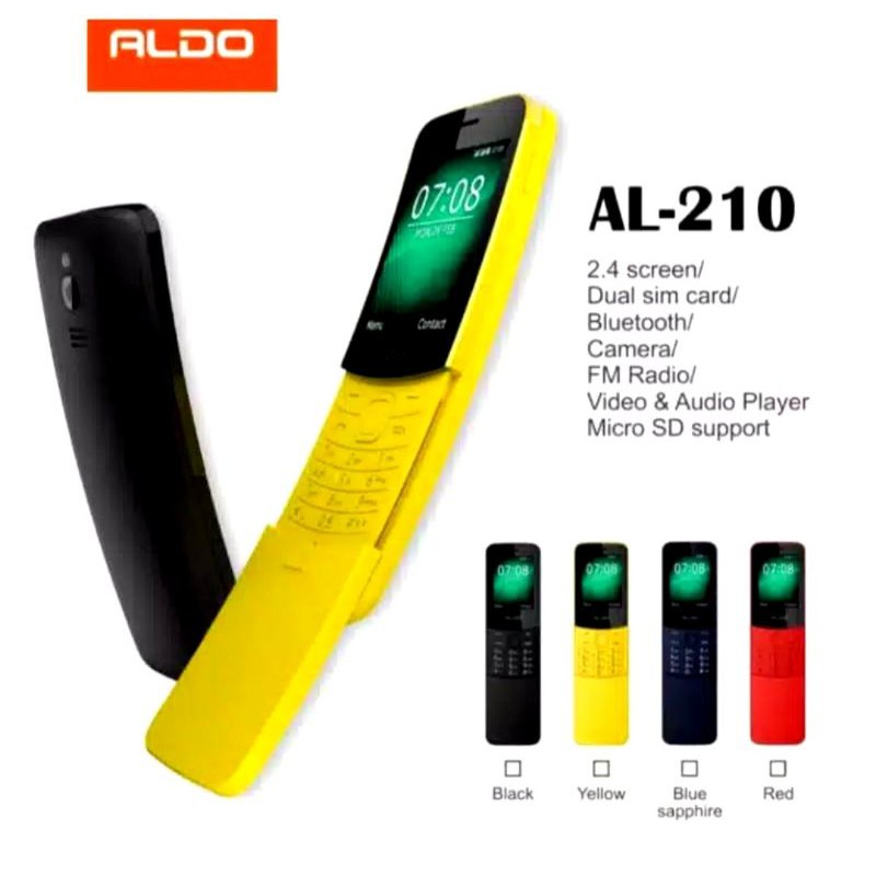 ALDO AL-210 BANANA - LAYAR 2.4 INCH - CAMERA - MP3 - RADIO FM - DUAL SIM - GARANSI RESMI Giá 148,000 Đồng*Miễn phí vận chuyển