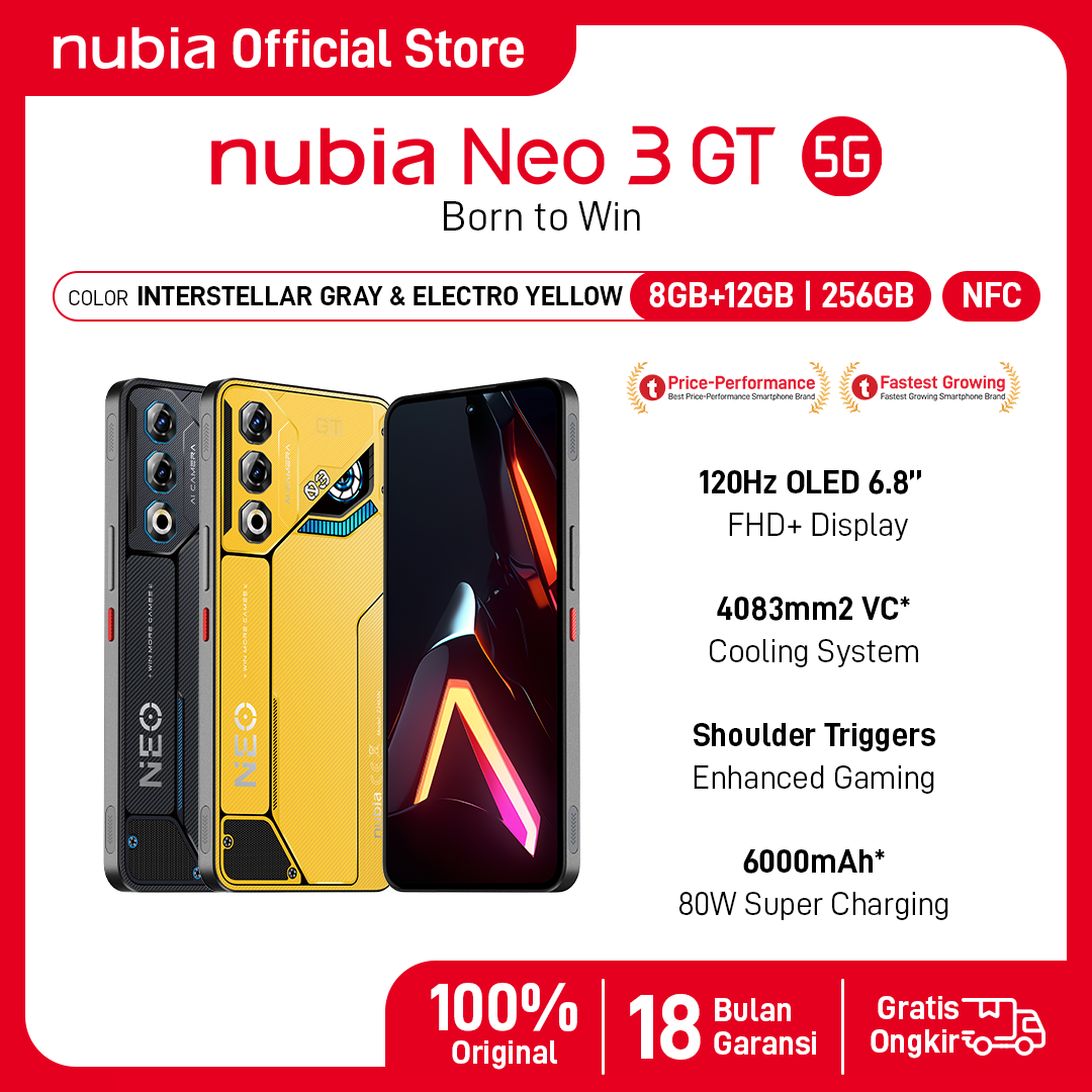 HP gaming Nubia neo 3 GT 5G RAM 20 GB (8 + 12 GB) + 256 GB ROM 6000mAh super fast charging 80W official warranty Giá 3,479,000 Đồng*Miễn phí vận chuyển