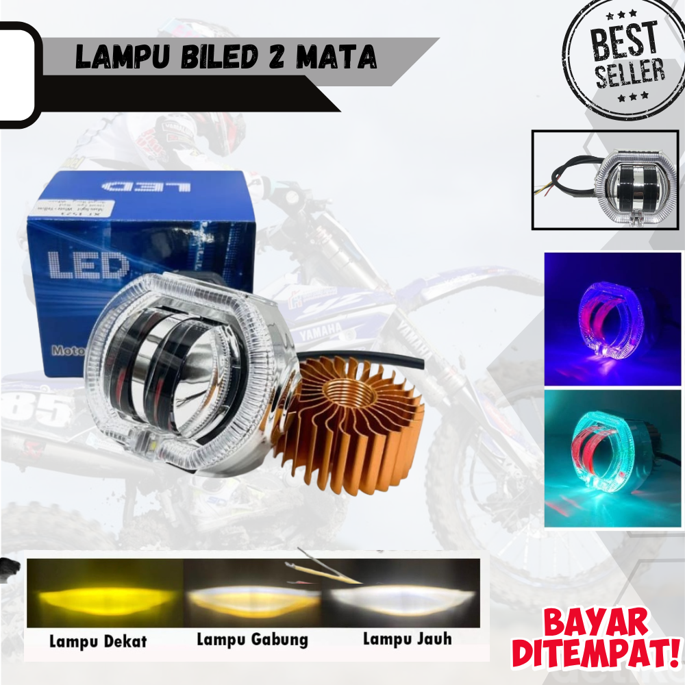 Projie bile led shoot lamp 2 eyes frosted shot lamp 12-24 Volt universal Mio beat supra charisma legend Harga 53,499 rupiah*Gratis Ongkir