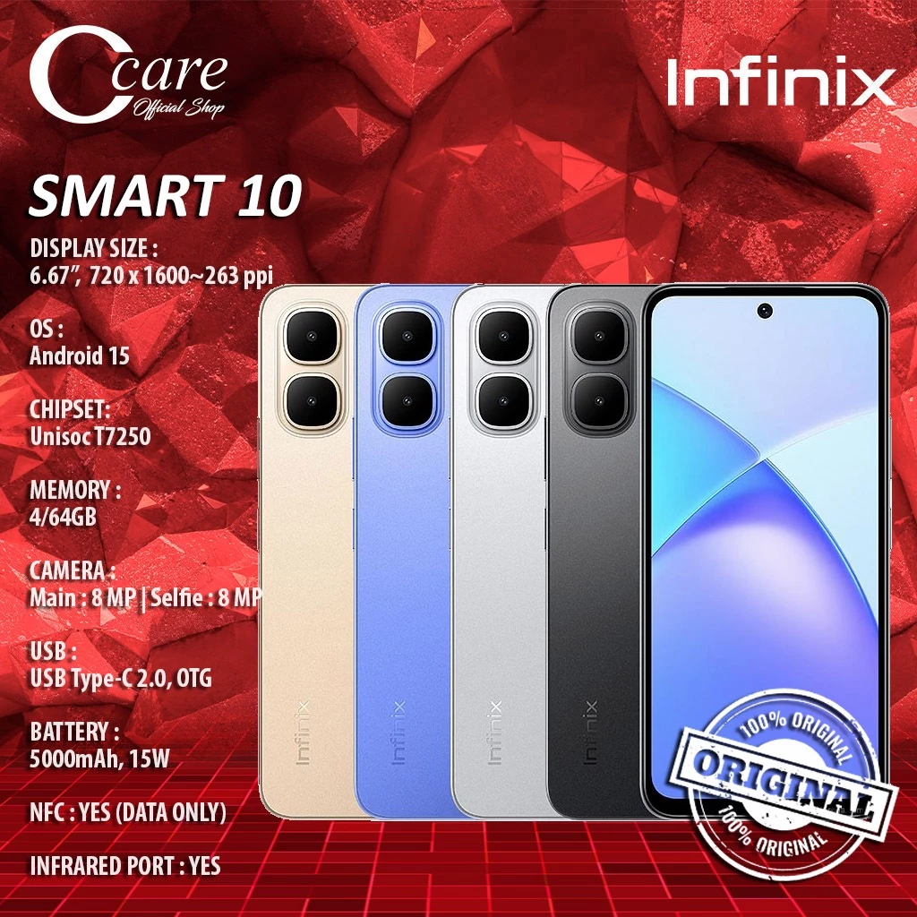 INFINIX SMART 10 TERBARU RAM 4/64GB & 4/128GB (GARANSI RESMI) Harga  1,135,000 Ringgit*Penghantaran Percuma