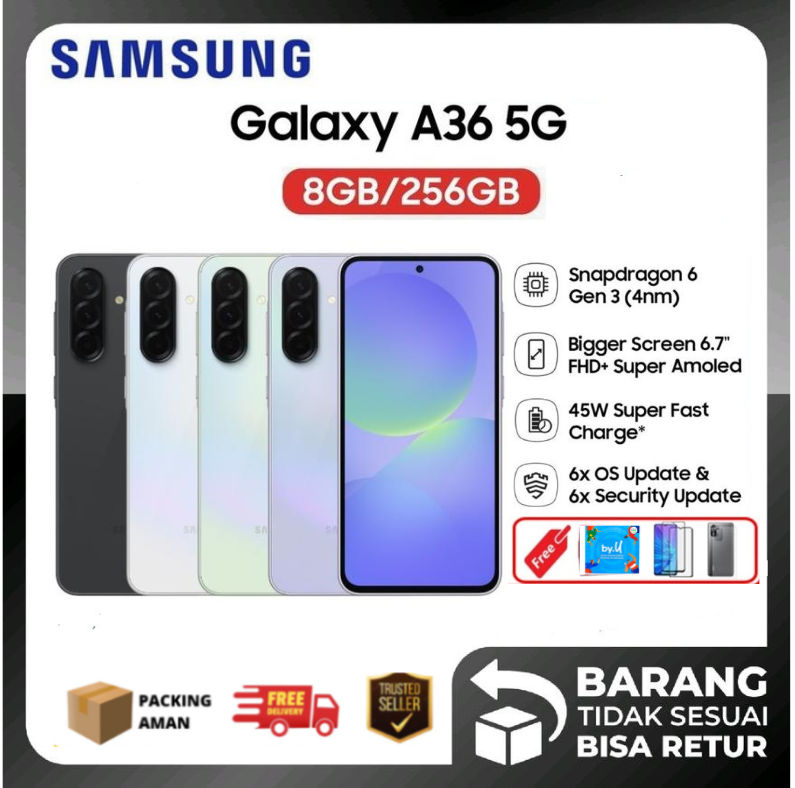 Samsung Galaxy A36 5G 8/256GB 6,7 inch Super Amoled Snapdragon 6 Gen 3 - Garansi - Promo Harga 4,300,000 rupiah*Gratis Ongkir