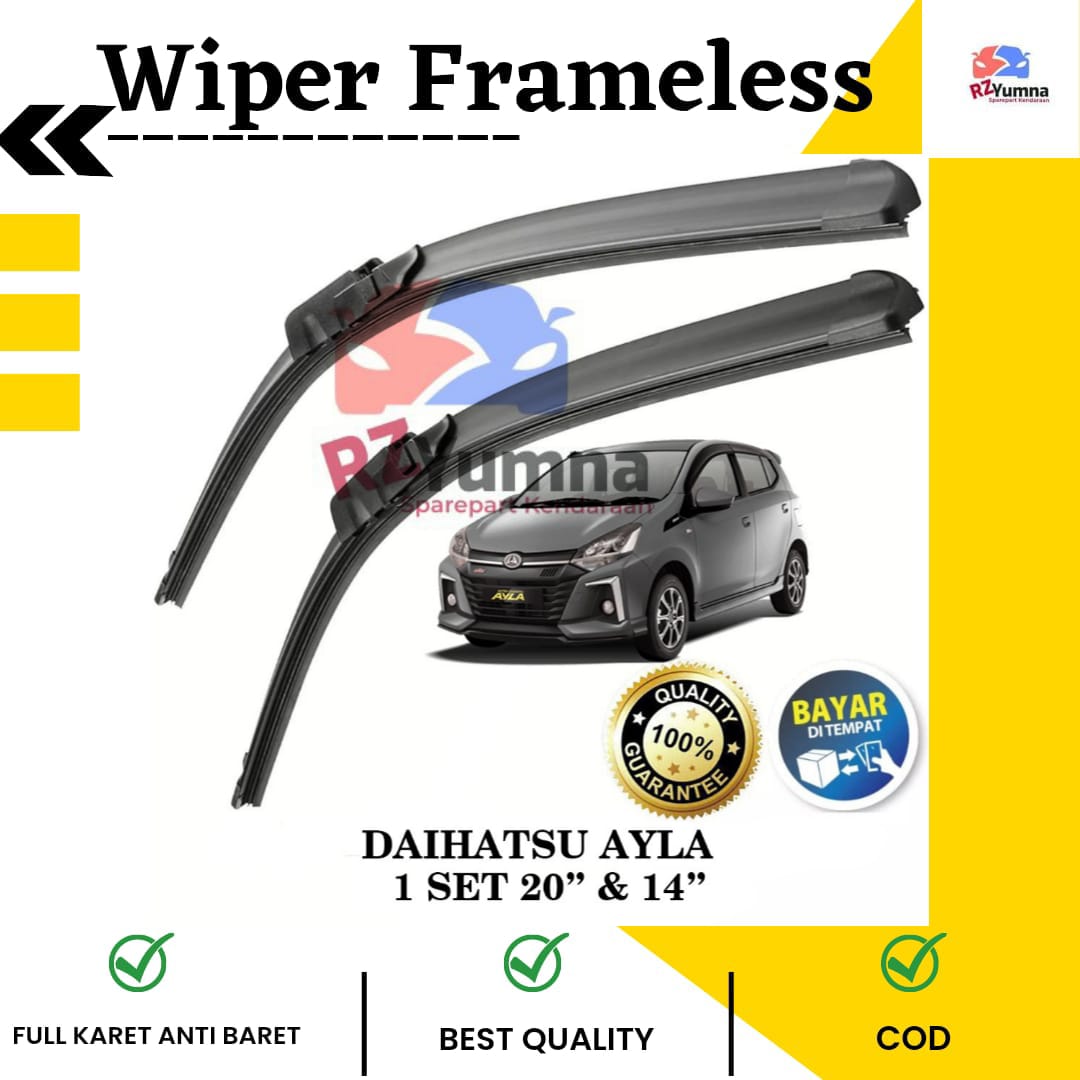 Wiper Frameless Full Karet Anti Baret Daihatsu Ayla/Toyota Agya 1 Set - RY Harga  57,500 Ringgit*Penghantaran Percuma