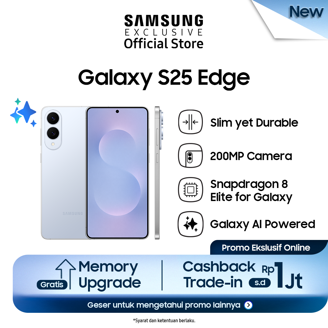 [Trade In] Samsung Galaxy S25 Edge 12/512GB (Free Upgrade dari 12/256GB) - Online Exclusive Color Titanium Icyblue | Smartphone AI | Handphone tipis | Prosesor kuat Harga  19,499,000 Ringgit*Penghantaran Percuma