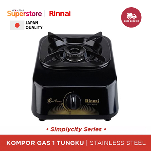 Rinnai RI 301 S Kompor Gas Stove Teflon 1 Tungku RI-301 S / RI301 S / RI 301S / RI301S - Hitam - Merek Rinnai Harga 197,000 rupiah*Gratis Ongkir